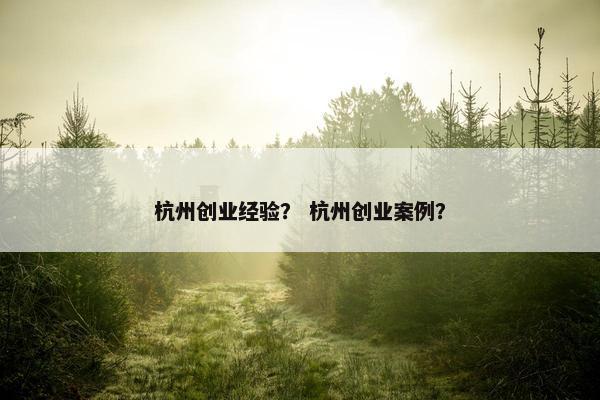 杭州创业经验？ 杭州创业案例？