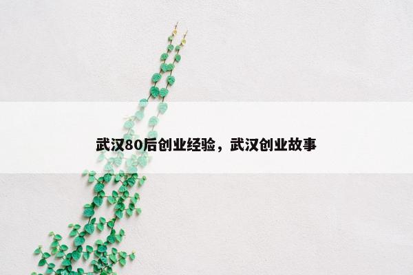 武汉80后创业经验，武汉创业故事