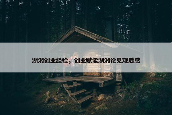 湖湘创业经验，创业赋能湖湘论见观后感