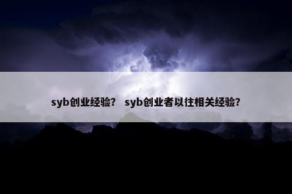 syb创业经验？ syb创业者以往相关经验？