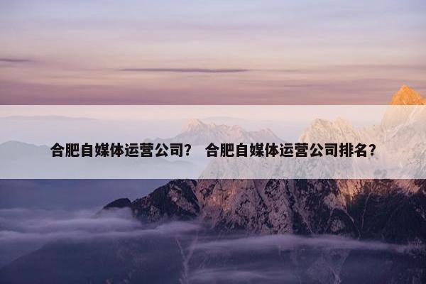 合肥自媒体运营公司？ 合肥自媒体运营公司排名？
