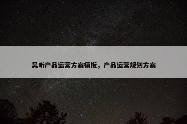 吴昕产品运营方案模板，产品运营规划方案