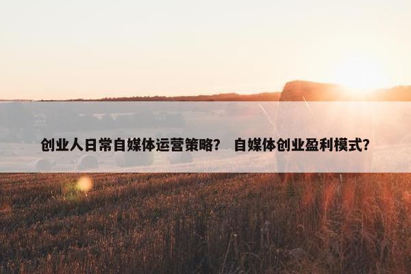 创业人日常自媒体运营策略？ 自媒体创业盈利模式？