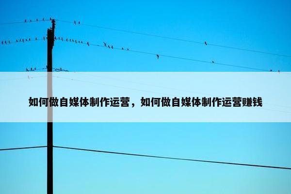 如何做自媒体制作运营，如何做自媒体制作运营赚钱