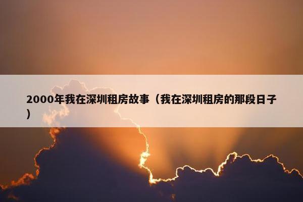 2000年我在深圳租房故事（我在深圳租房的那段日子）