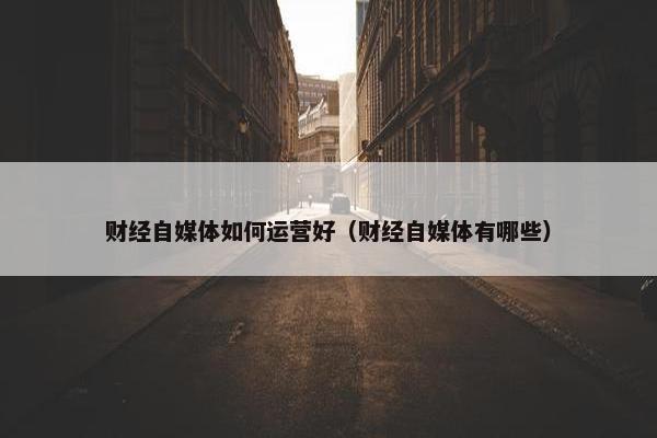 财经自媒体如何运营好（财经自媒体有哪些）