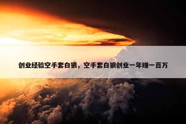 创业经验空手套白狼，空手套白狼创业一年赚一百万