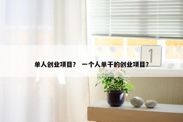 单人创业项目？ 一个人单干的创业项目？