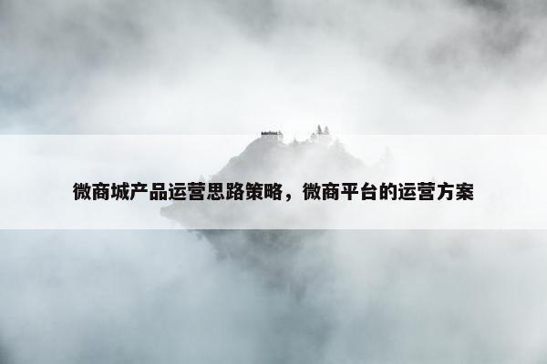 微商城产品运营思路策略，微商平台的运营方案