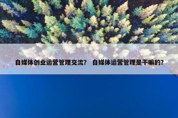 自媒体创业运营管理交流？ 自媒体运营管理是干嘛的？