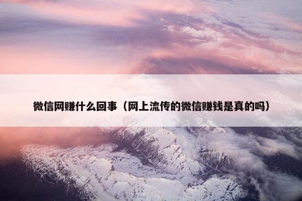 微信网赚什么回事（网上流传的微信赚钱是真的吗）
