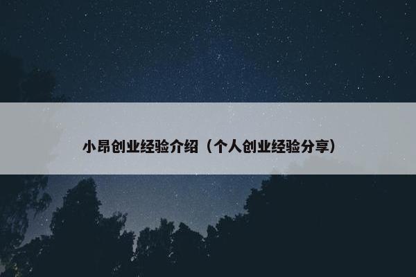 小昂创业经验介绍（个人创业经验分享）