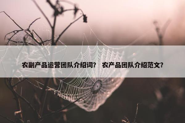 农副产品运营团队介绍词？ 农产品团队介绍范文？
