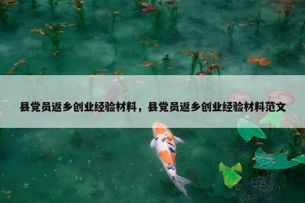 县党员返乡创业经验材料，县党员返乡创业经验材料范文