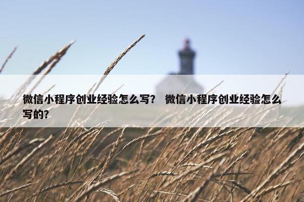 微信小程序创业经验怎么写？ 微信小程序创业经验怎么写的？