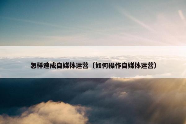 怎样速成自媒体运营（如何操作自媒体运营）