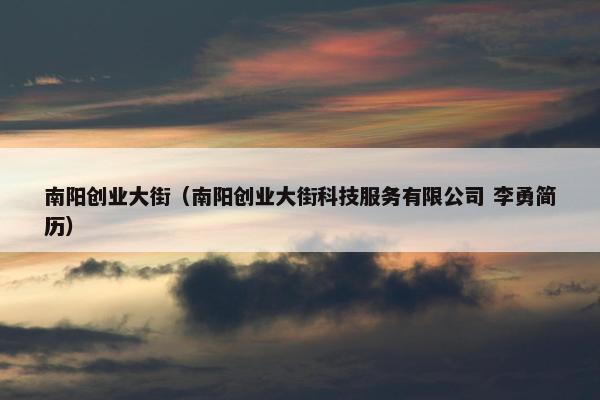 南阳创业大街（南阳创业大街科技服务有限公司 李勇简历）