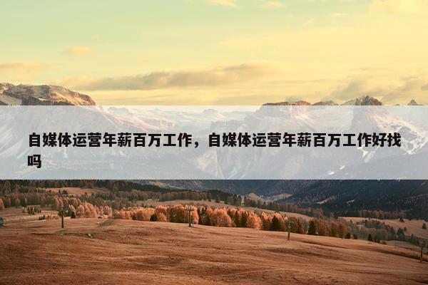 自媒体运营年薪百万工作，自媒体运营年薪百万工作好找吗