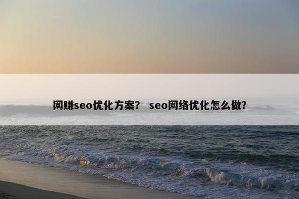网赚seo优化方案？ seo网络优化怎么做？