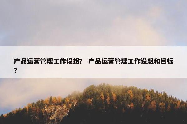 产品运营管理工作设想？ 产品运营管理工作设想和目标？