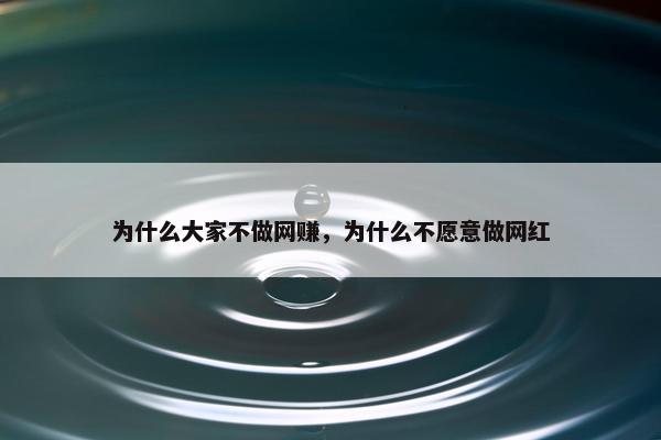为什么大家不做网赚，为什么不愿意做网红
